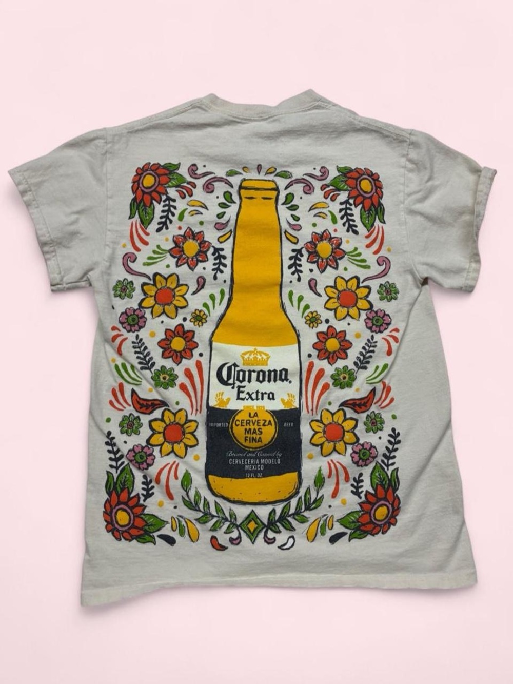 Corona Floral Cotton Women’s Small Cream Beige Graphic Tee Urban Outfitters